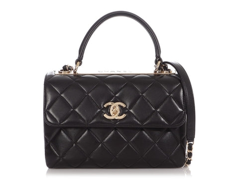 Chanel Lambskin Quilted Small Trendy CC Chain Dual Handle Flap Bag Black