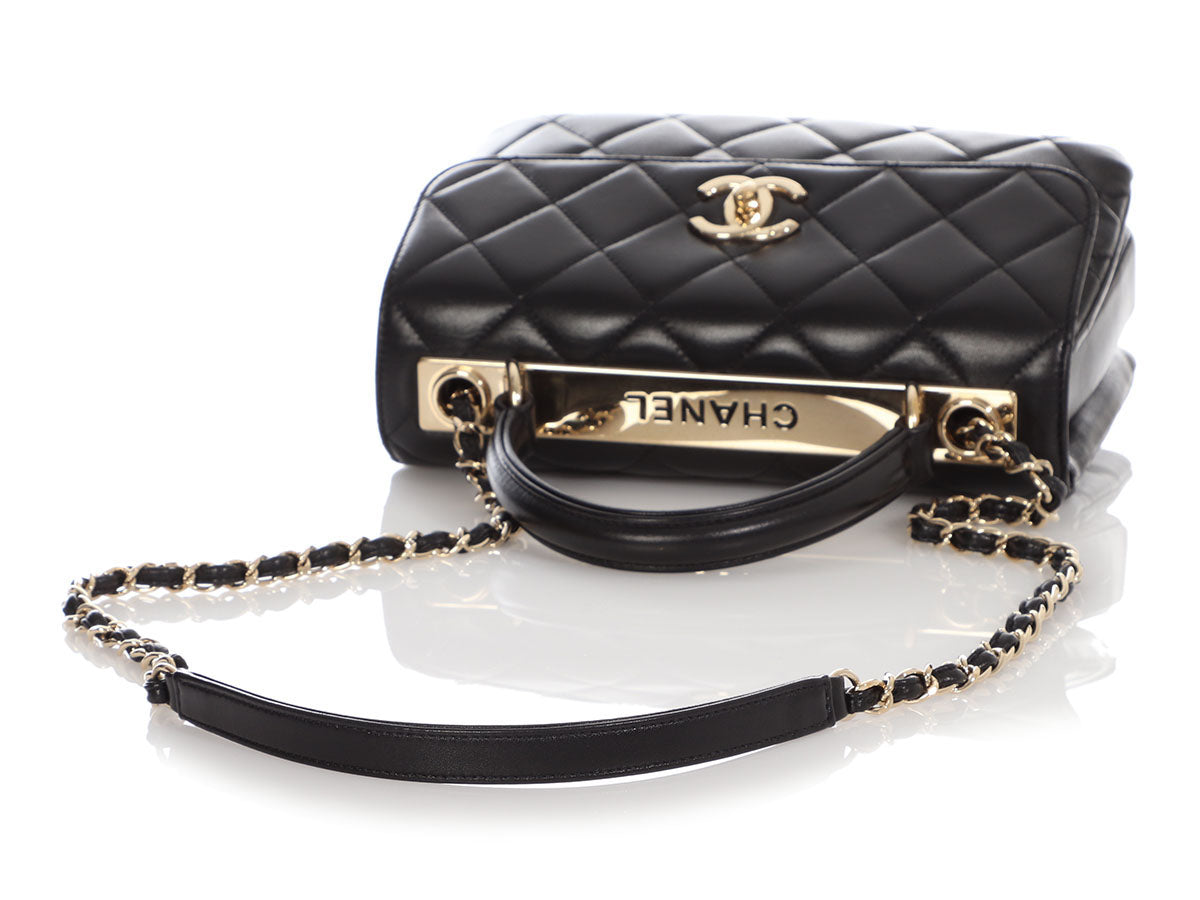 CHANEL Black Quilted Glazed Leather CC Metal Plate Flap Bag