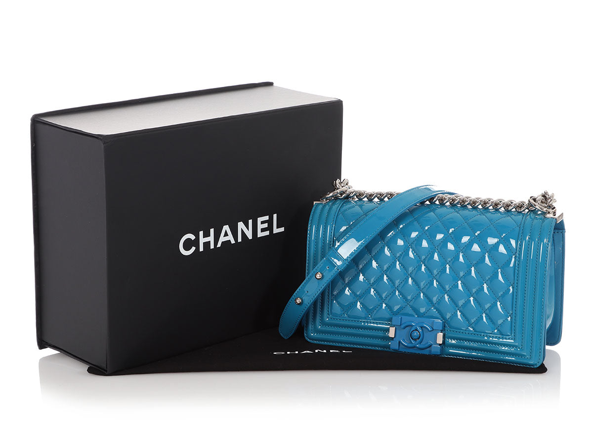 Chanel Medium Blue Patent Leather Boy Bag (ORZX) 144010017188 RP