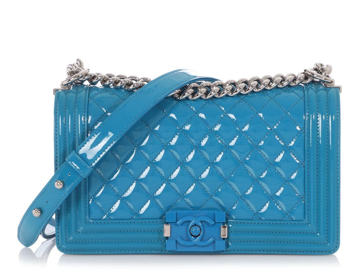 Chanel Old Medium Blue Patent Boy Bag