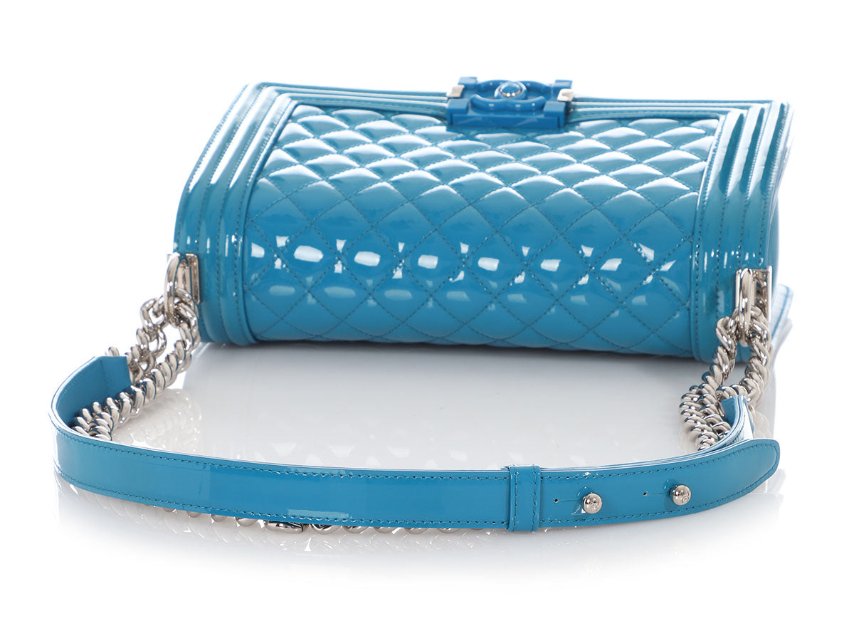 Chanel Old Medium Blue Patent Boy Bag