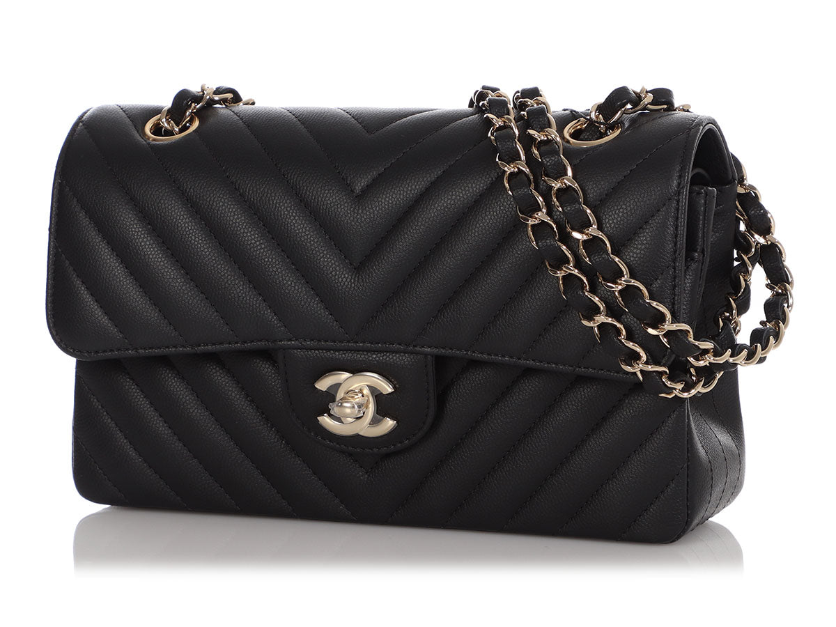 Chanel Pink Chevron Calfskin Small Classic Double Flap Light Gold Hardware   Madison Avenue Couture