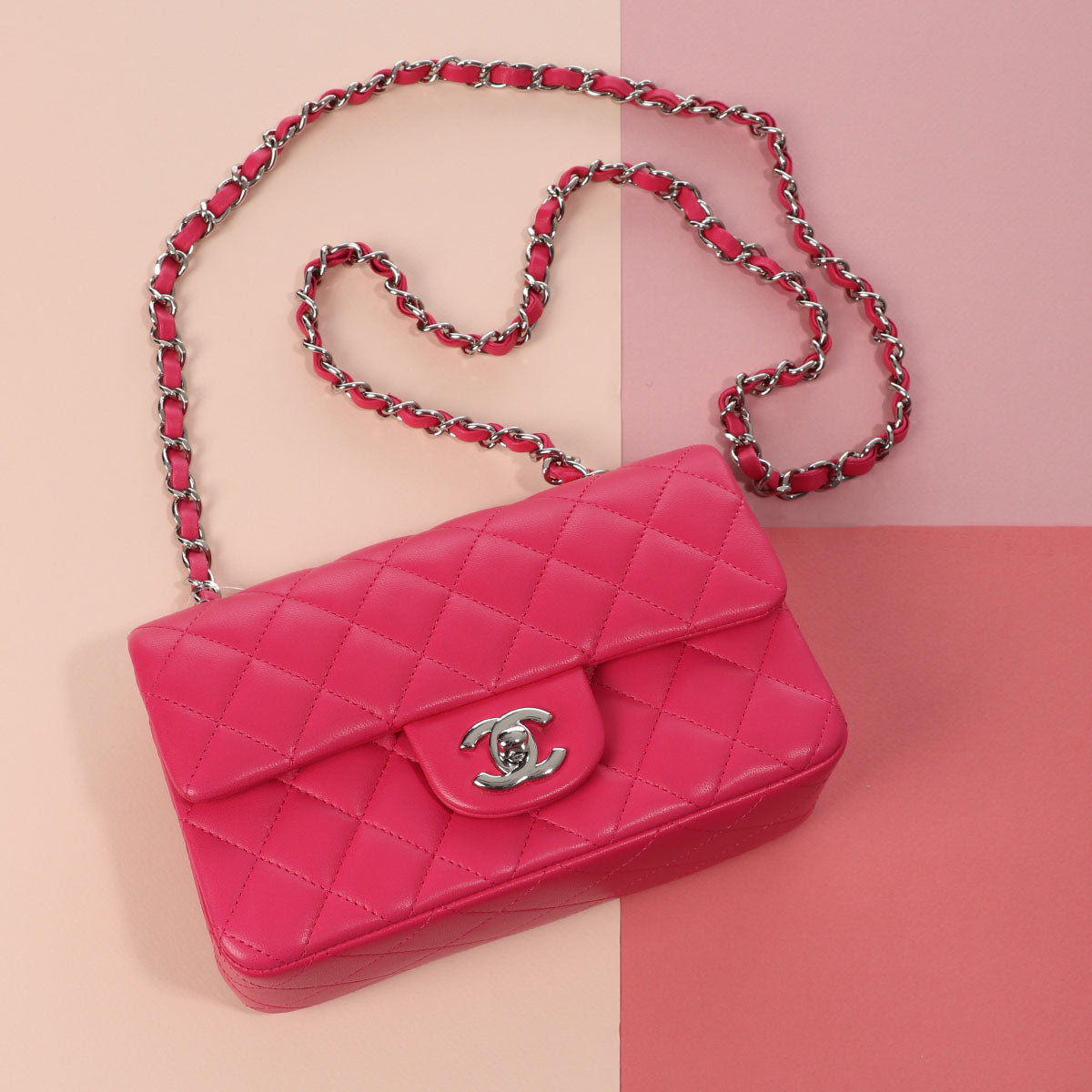 Chanel Mini Rectangular Top Handle, Pink Lambskin with Gold Hardware,  Preowned in Box WA001