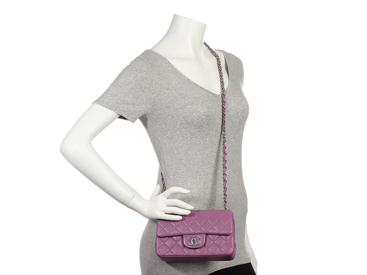 Authentic Chanel Aged Calfskin Purple Iridescent Mini Flap bag Crossbody  NEW