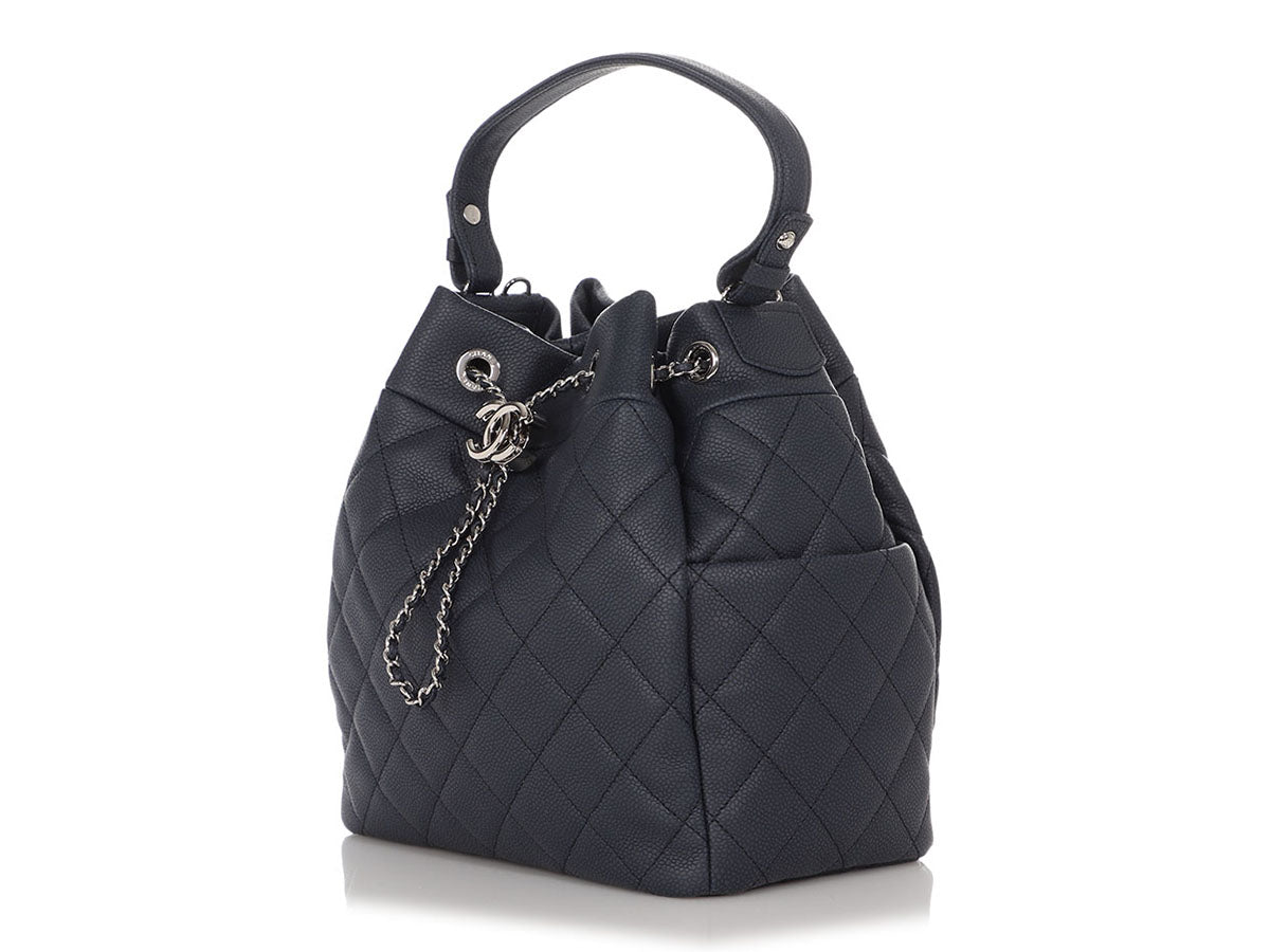 Chanel Black Quilted Caviar Micro Drawstring Bucket Bag With Chain