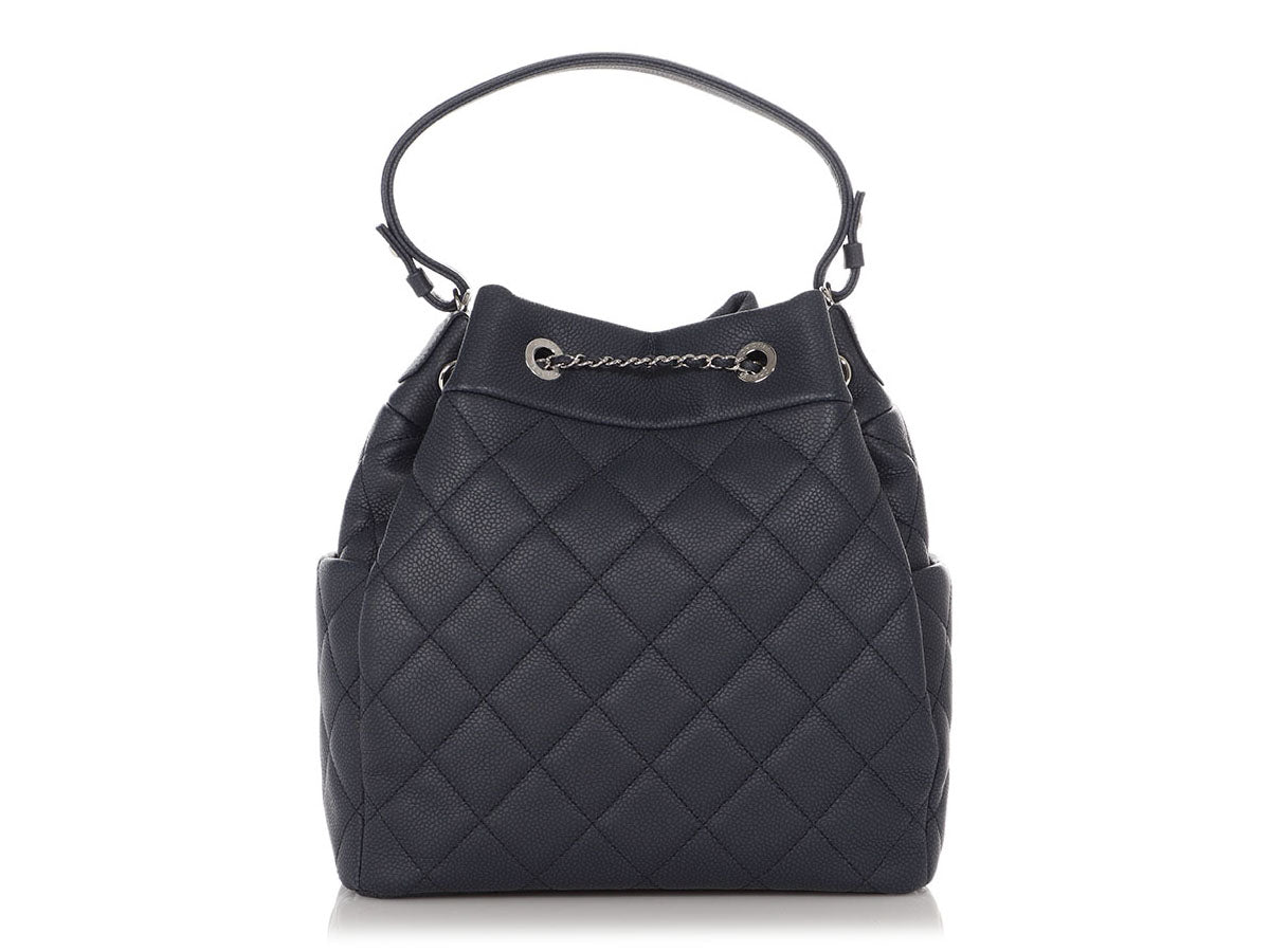 Chanel Navy Caviar CC Chain Drawstring Bucket Bag