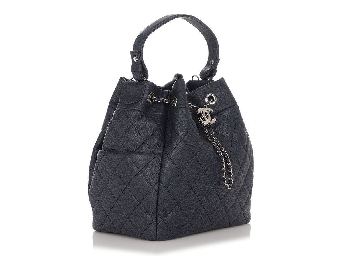 Chanel Navy Caviar CC Chain Drawstring Bucket Bag