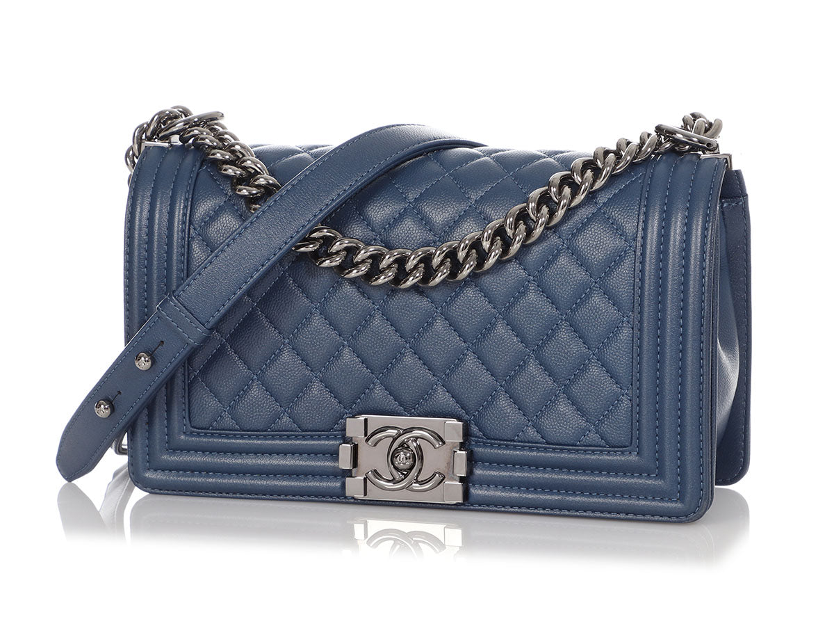 Chanel Old Medium Navy Quilted Caviar Boy Bag by Ann's Fabulous Finds