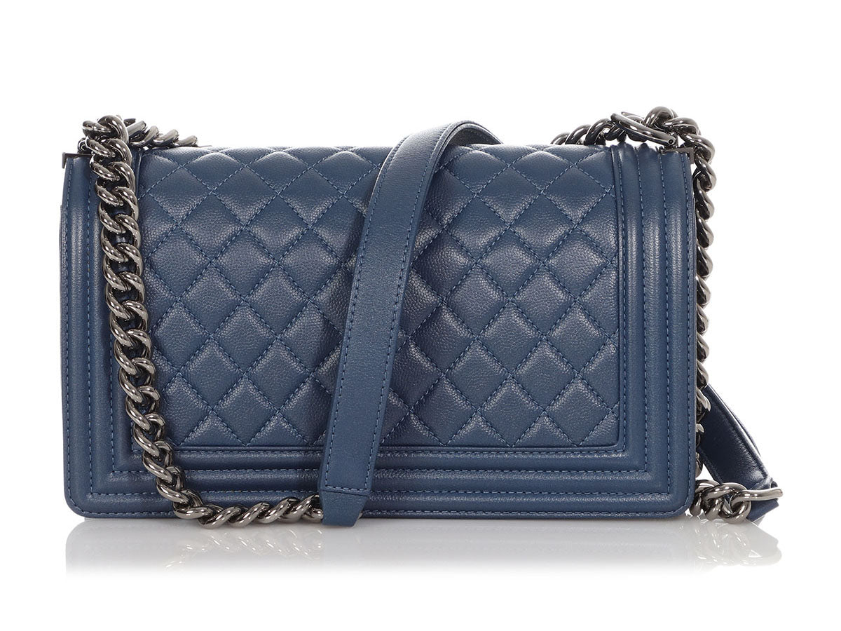 Chanel Blue Quilted Caviar Boy Bag Medium Q6B01A0FB7005