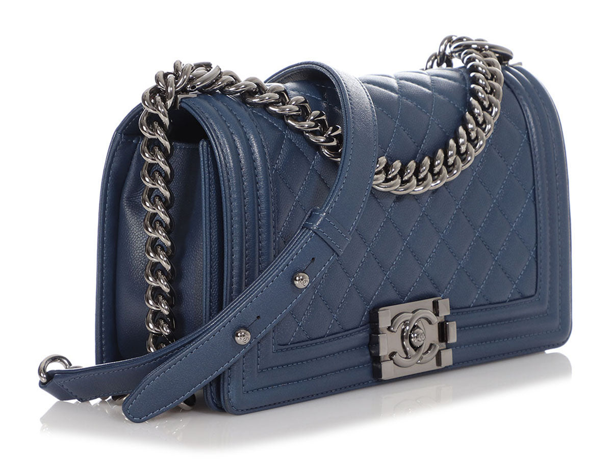 Chanel Old Medium Navy Quilted Caviar Boy Bag