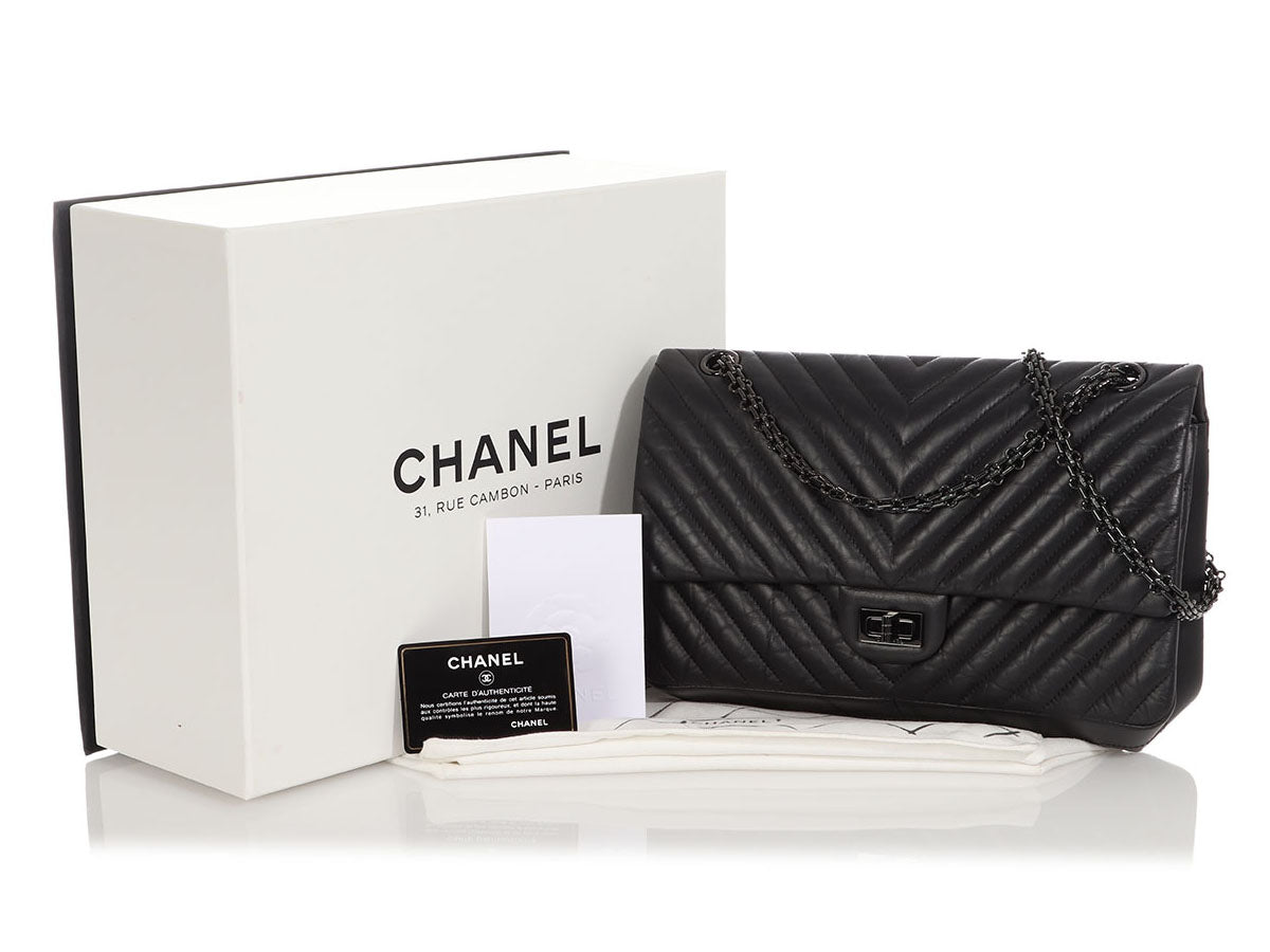 Chanel So Black Reissue 2.55 Flap Bag Chevron Aged Calfskin 225 Black