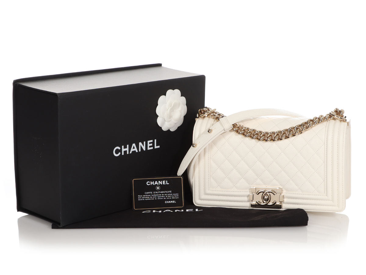 Chanel Old Medium White Quilted Caviar Boy Bag by Ann's Fabulous Finds