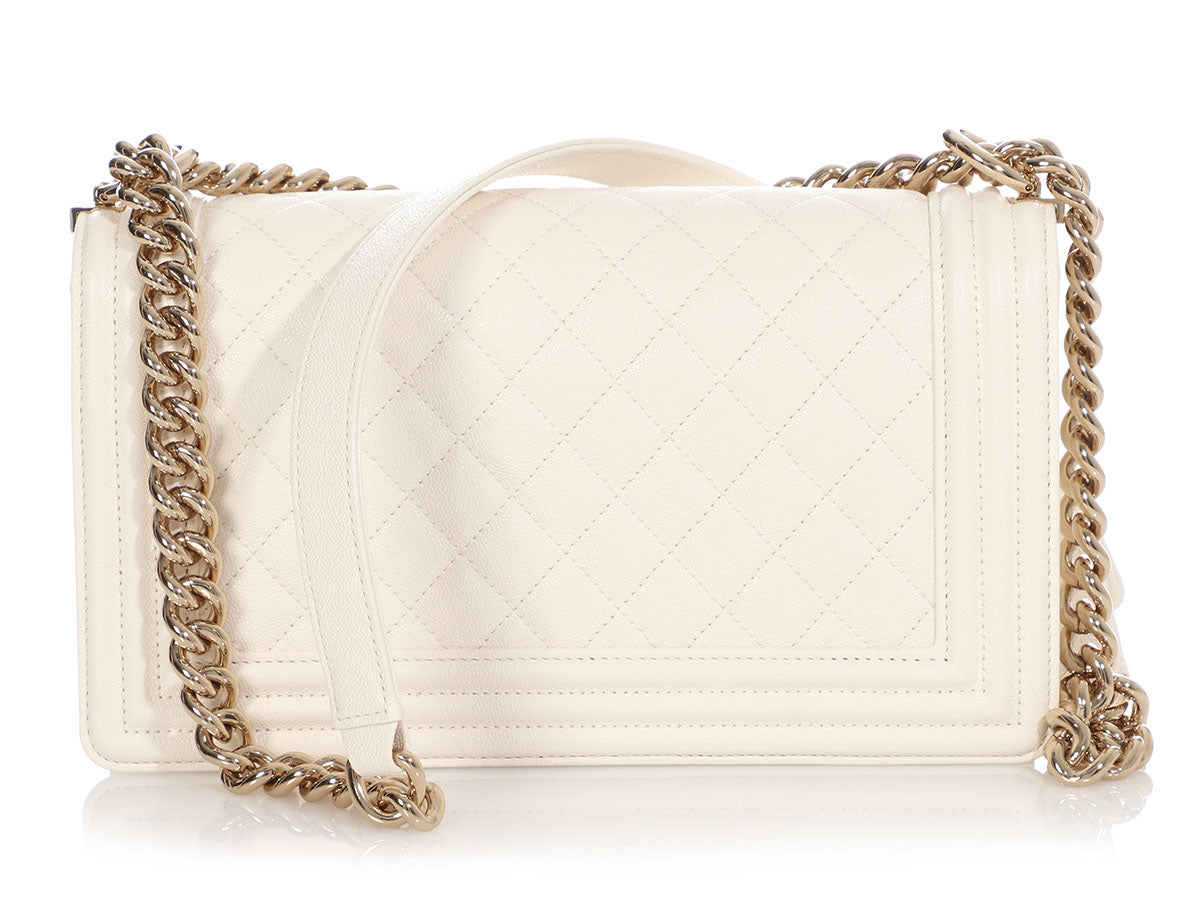 Chanel White Caviar Quilted Medium Boy Bag