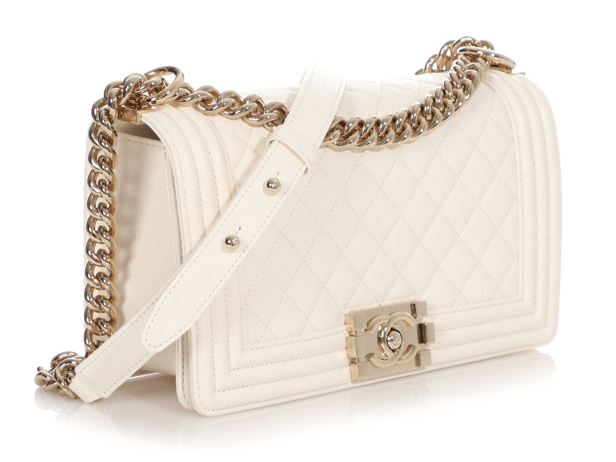 Chanel Old Medium White Quilted Caviar Boy Bag by Ann's Fabulous Finds