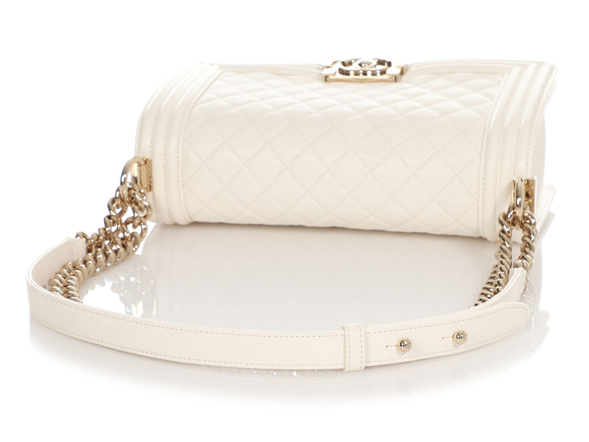 Chanel Old Medium Boy Bag White Caviar Gold Hardware 21A – Coco Approved  Studio