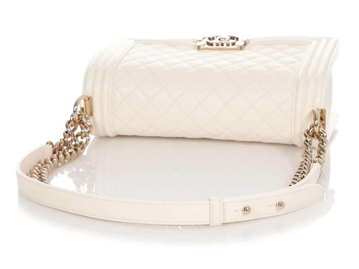 Chanel White Quilted Caviar Boy Bag Old Medium Silver Hardware, 2019 (Very Good)