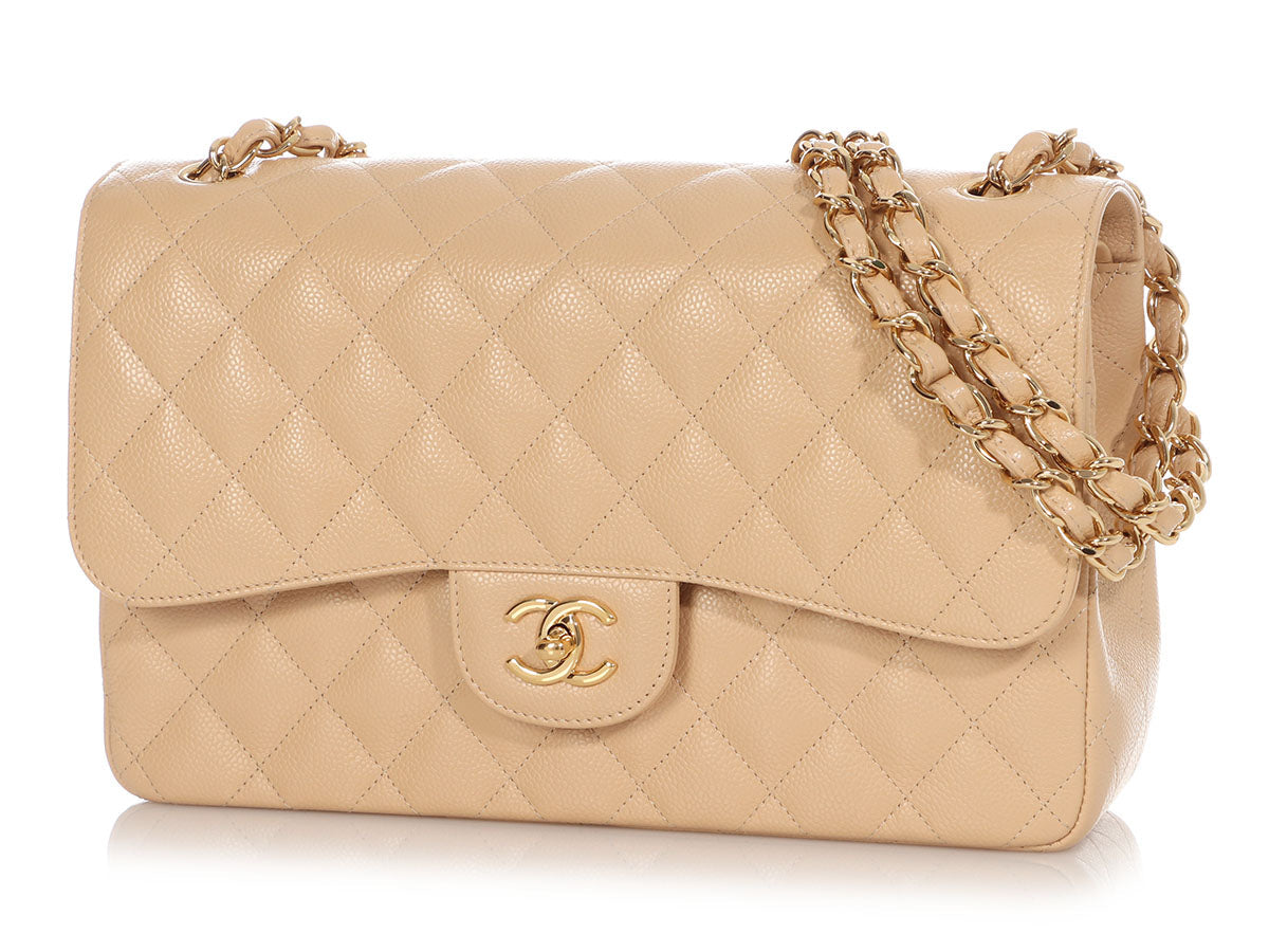 Chanel Classic Double Flap Medium Shoulder Bag Beige Caviar 19197934