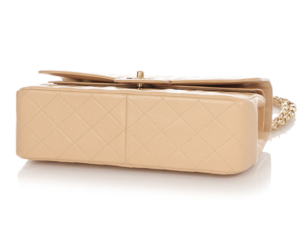 Chanel Beige Clair Quilted Caviar Medium Classic Double Flap Gold