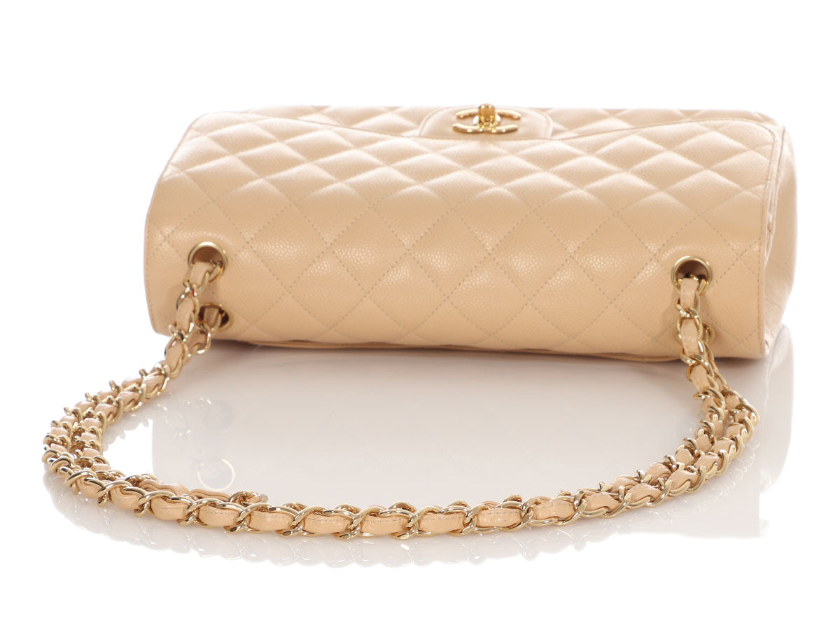 Chanel Classic Single Flap Jumbo Tan Beige Lambskin Gold