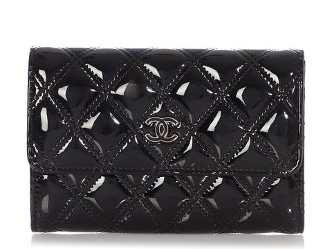 Chanel Black Quilted Patent Wallet