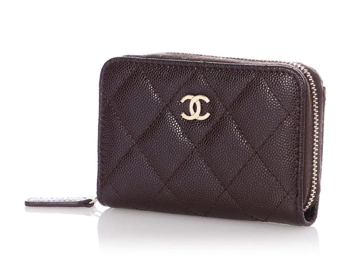 Chanel Boy Zip Around Coin Purse Wallet Quilted Caviar Gold-Tone Black