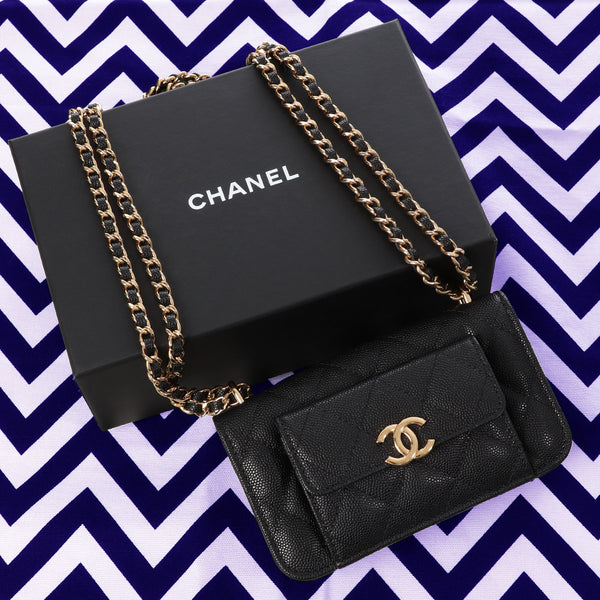 CHANEL Caviar Quilted Pocket Twins Clutch With Chain Black 1045285
