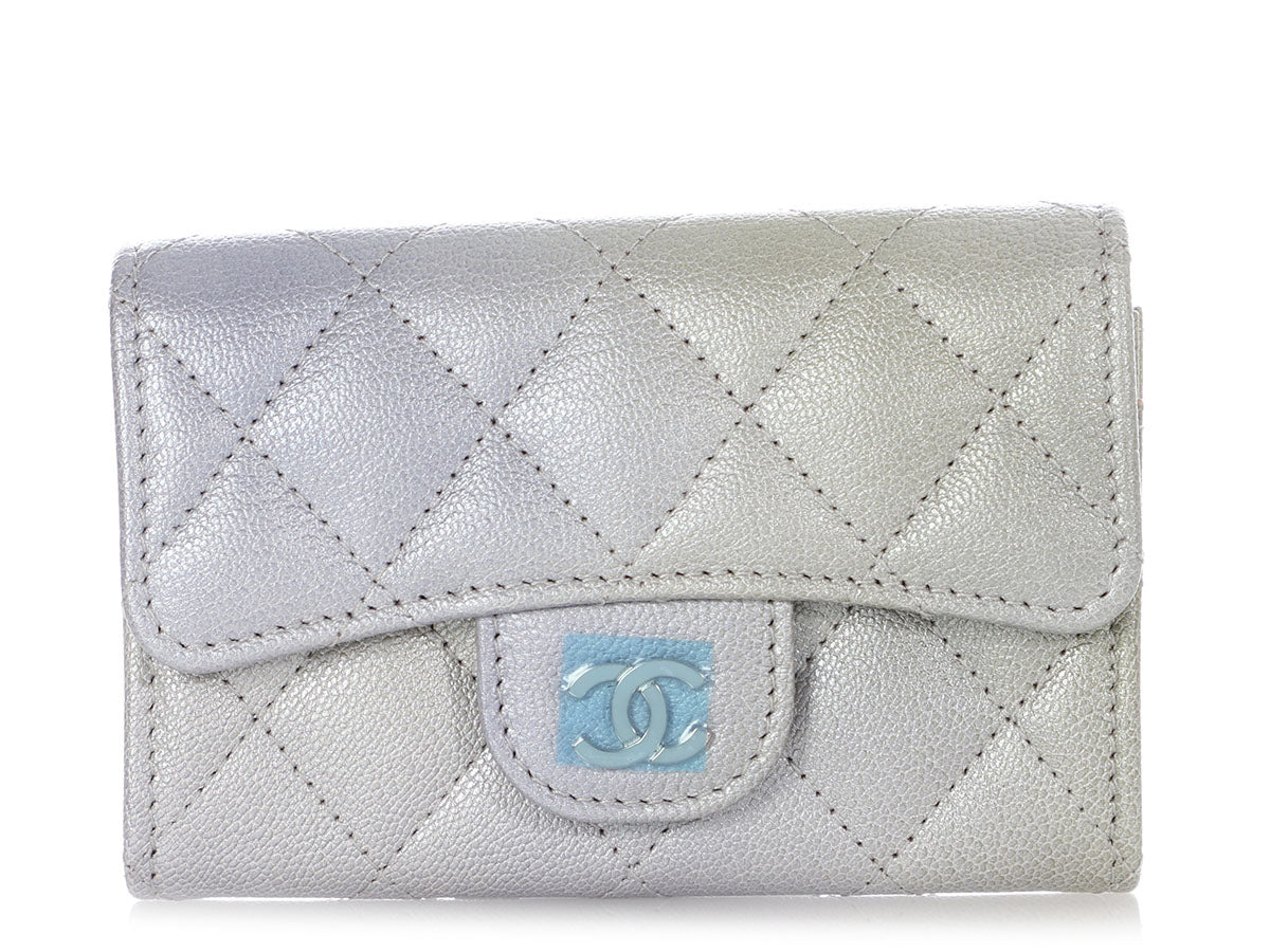 Chanel Gray-Green Ombre Metallic Quilted Goatskin Classic Card Holder