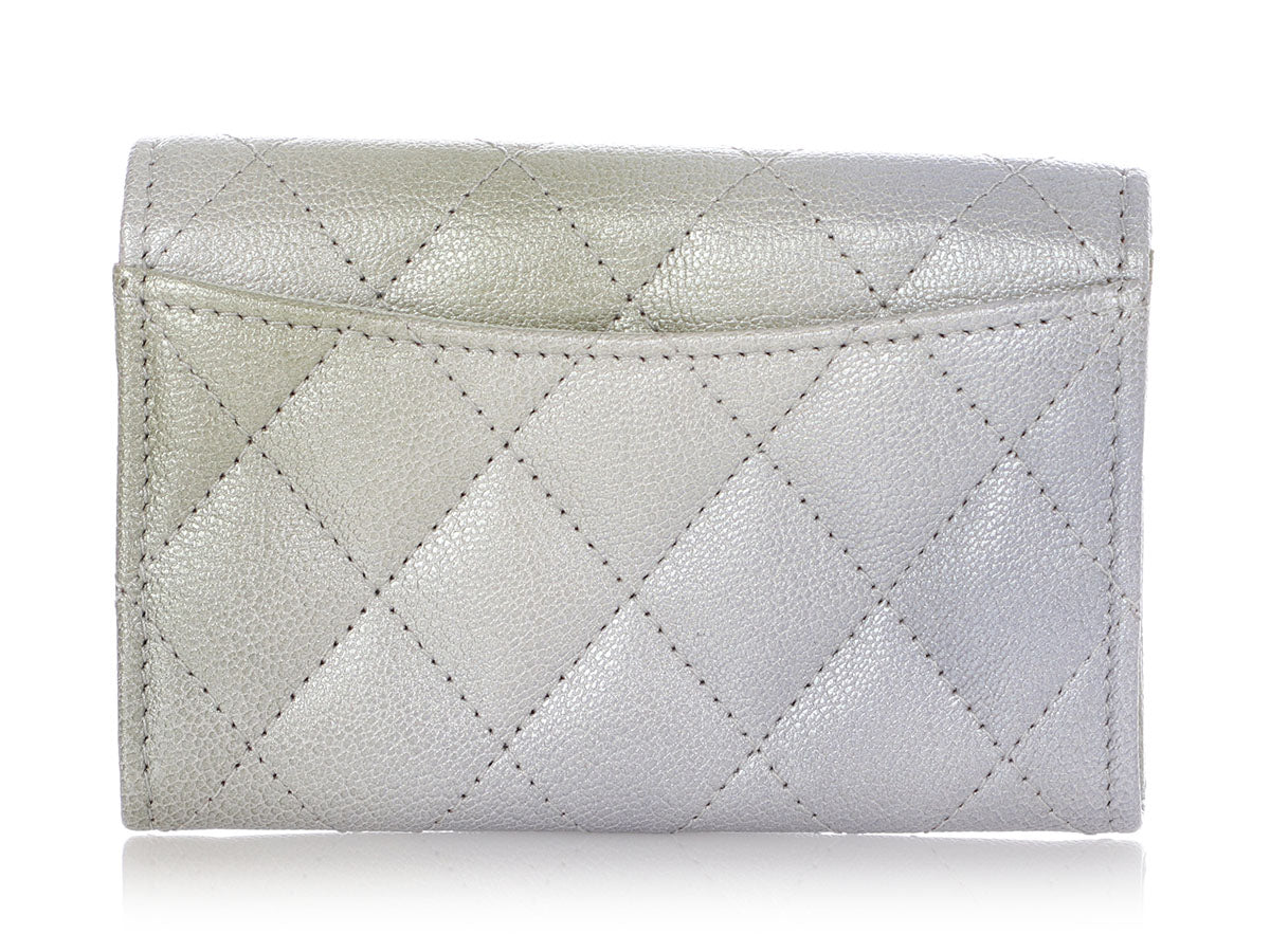 Chanel Gray-Green Ombre Metallic Quilted Goatskin Classic Card Holder