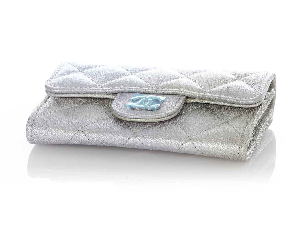 Chanel Gray-Green Ombre Metallic Quilted Goatskin Classic Card Holder