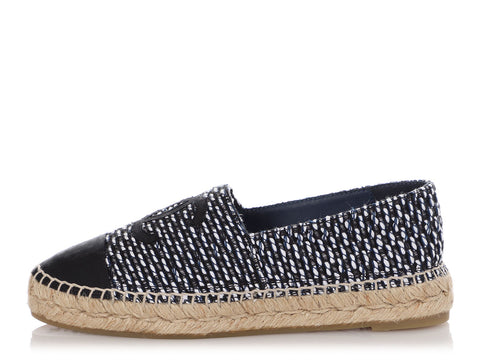 Chanel Black, Navy, and White Tweed Espadrilles