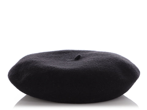 Chanel Vintage Black Wool CC Beret