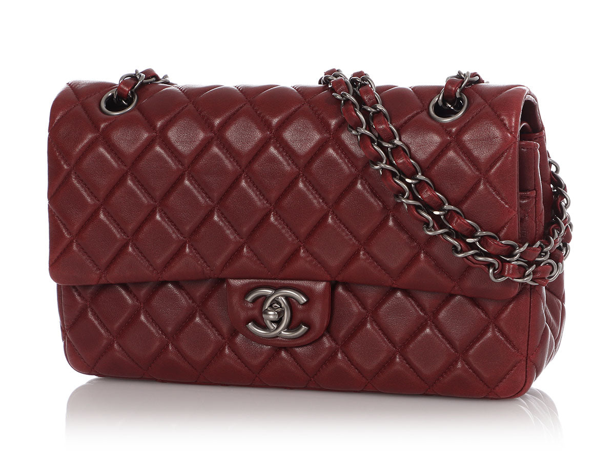 Chanel Medium/Large Burgundy Quilted Lambskin Classic Double Flap