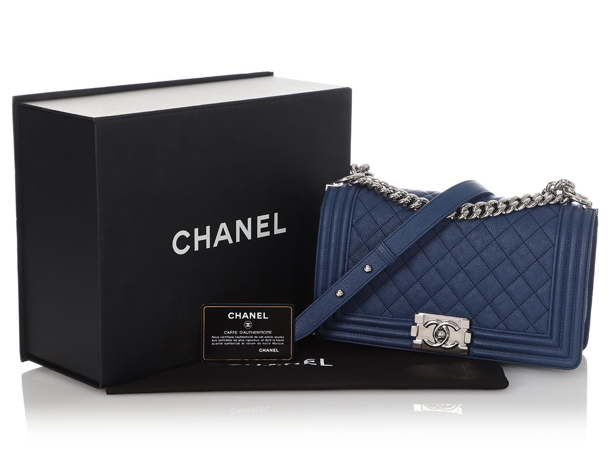 Chanel Old Medium Navy Quilted Caviar Boy Bag