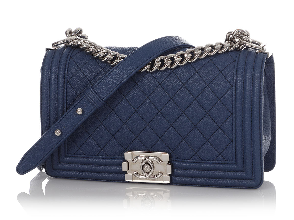 Chanel Dark Silver Quilted Caviar Medium Boy Bag