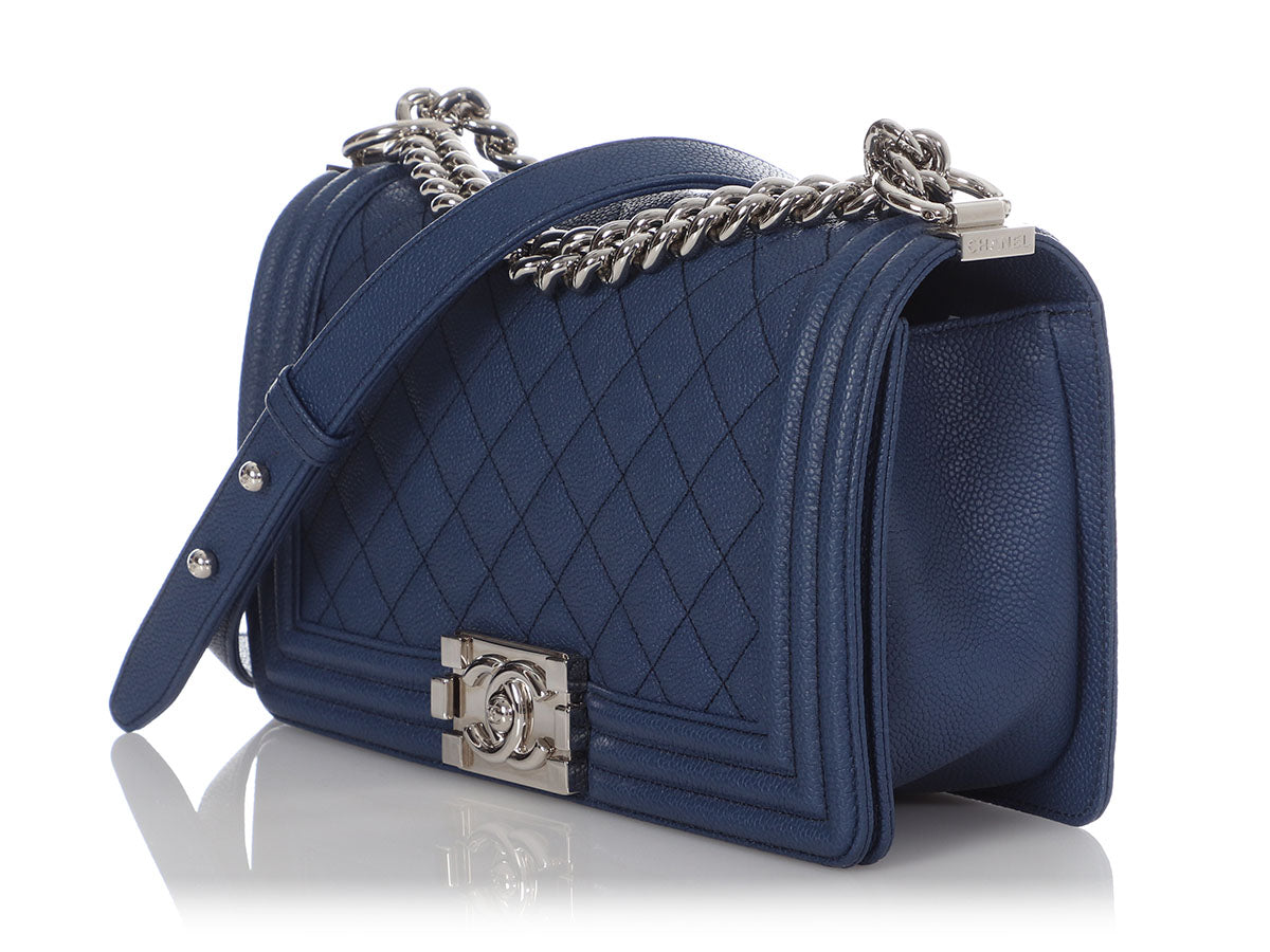 Chanel Old Medium Navy Quilted Caviar Boy Bag by Ann's Fabulous Finds