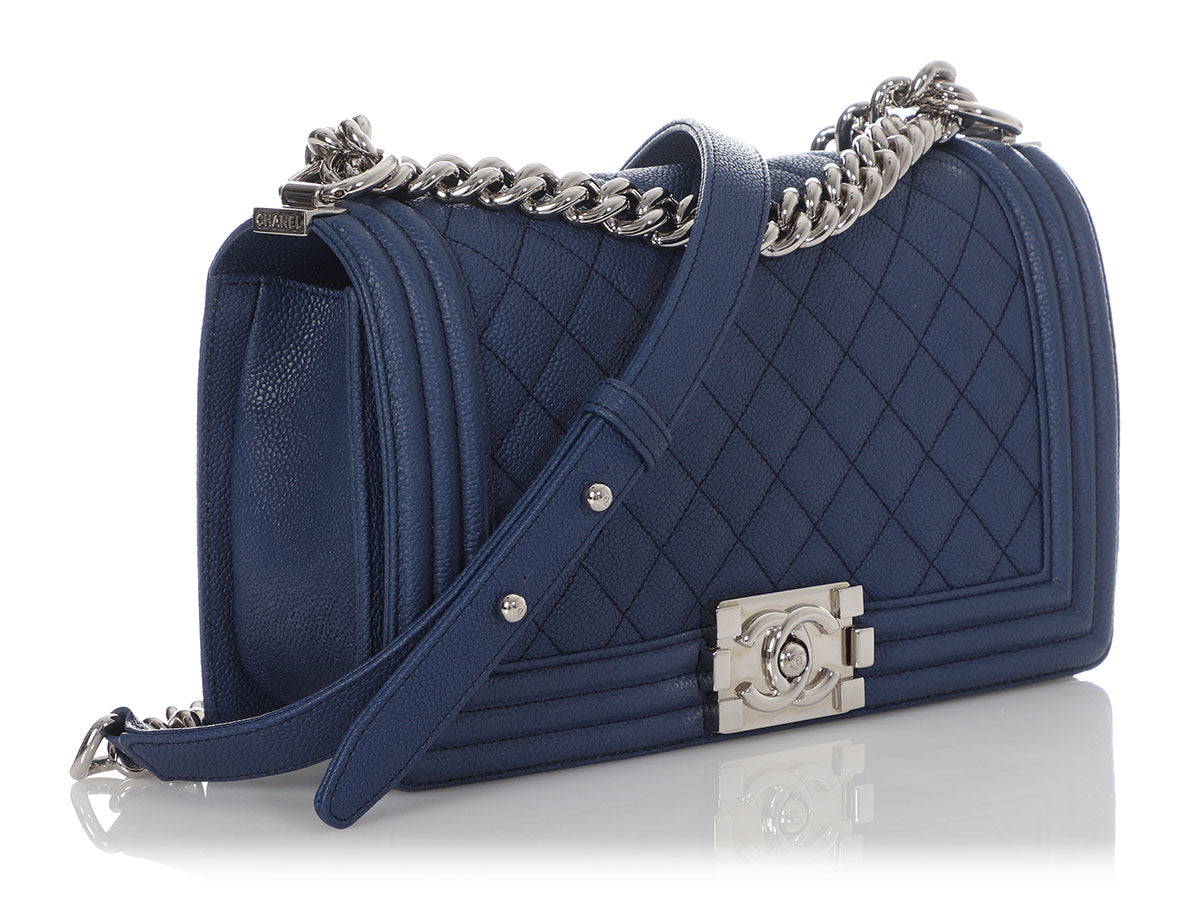 Chanel Old Medium Navy Quilted Caviar Boy Bag by Ann's Fabulous Finds