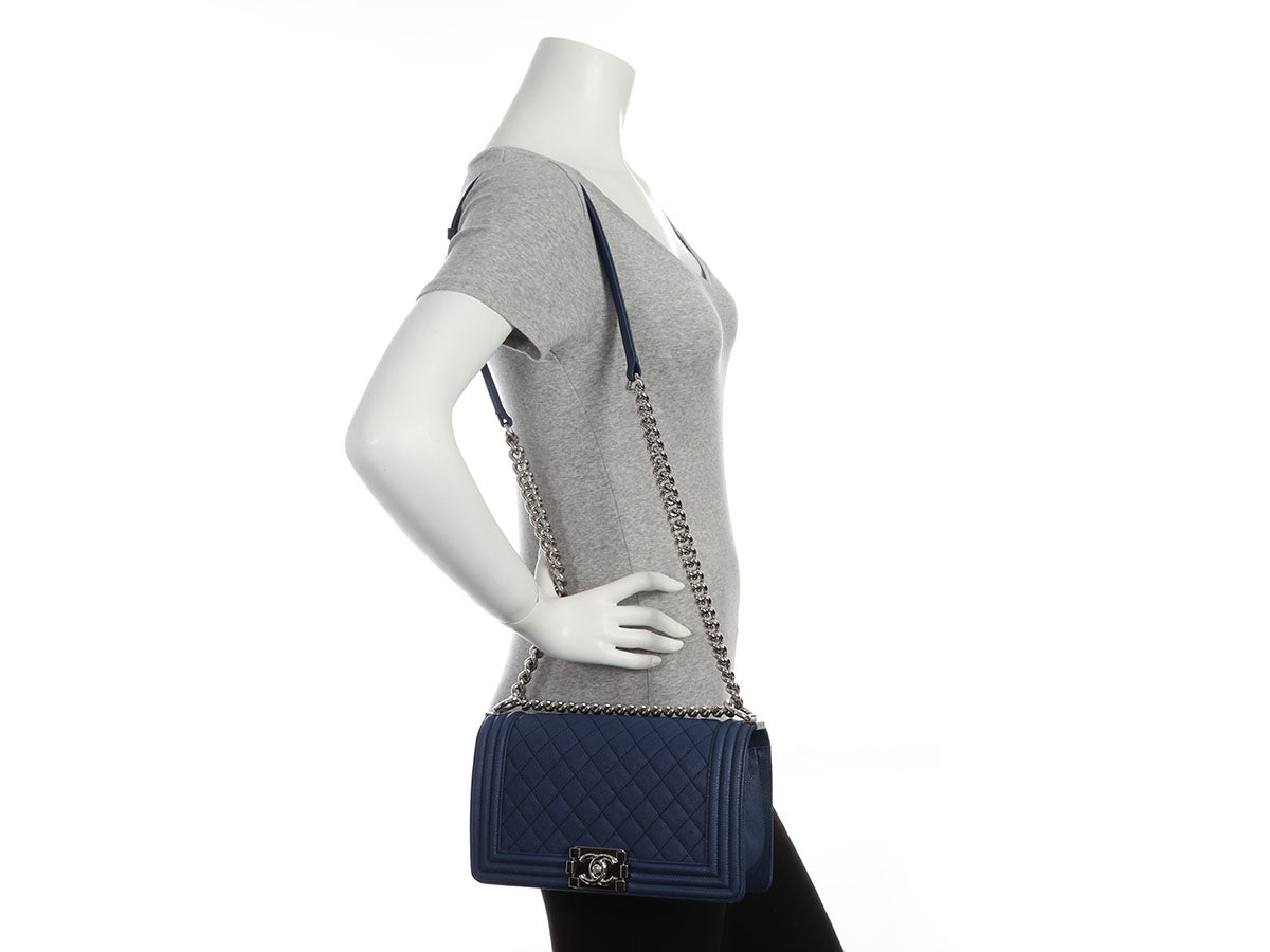 Chanel Old Medium Navy Quilted Caviar Boy Bag by Ann's Fabulous Finds