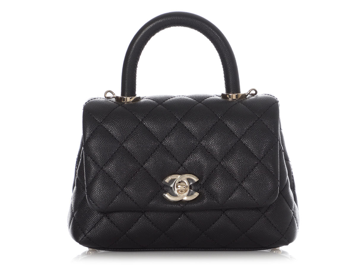 Chanel Black Quilted Caviar Leather Mini Coco Top Handle Bag