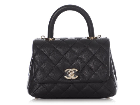 Chanel Extra Mini Black Quilted Caviar Coco Handle TPM