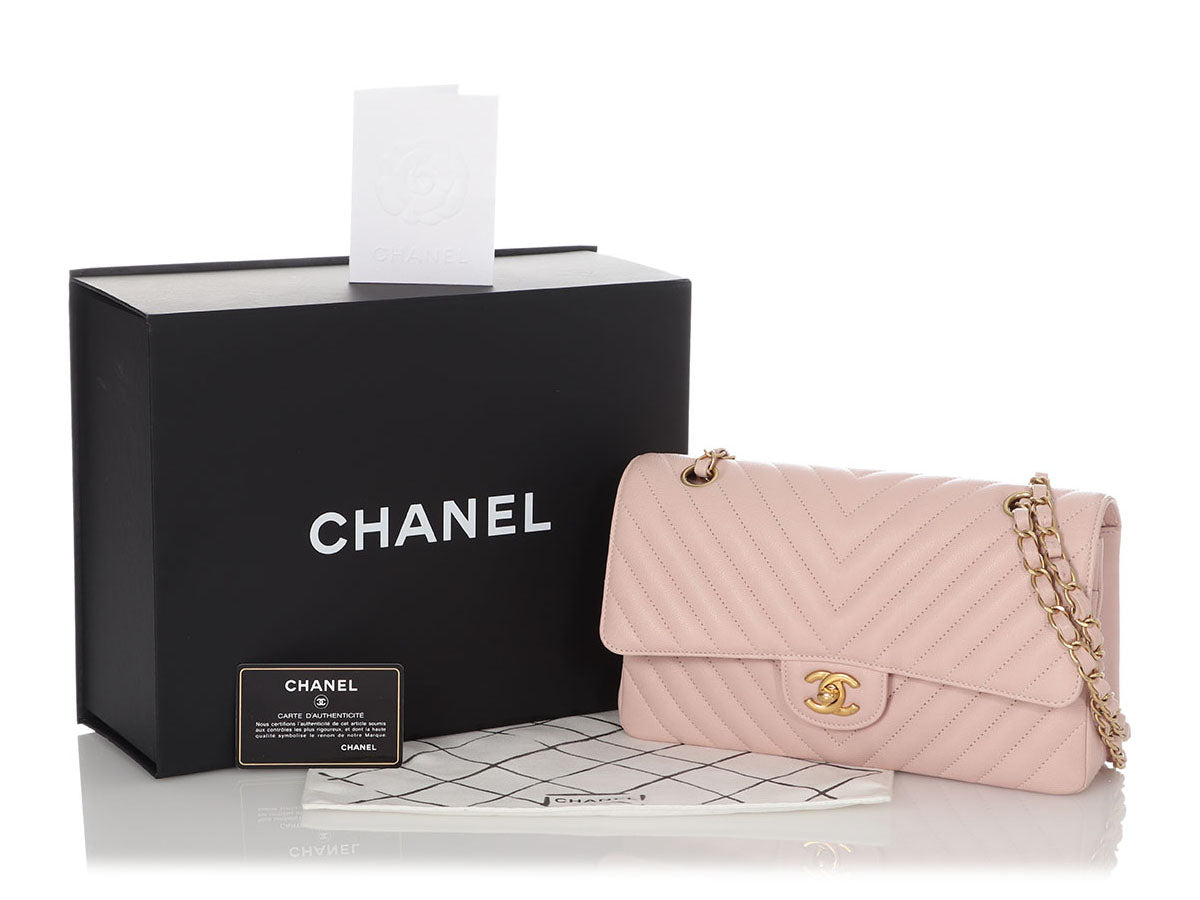 Chanel Medium/Large Light Pink Chevron-Quilted Classic Double Flap