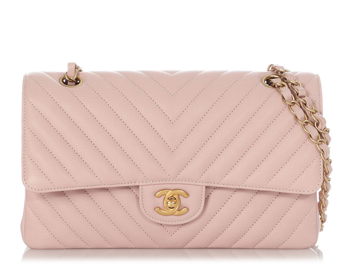 Chanel Medium/Large Light Pink Chevron-Quilted Classic Double Flap
