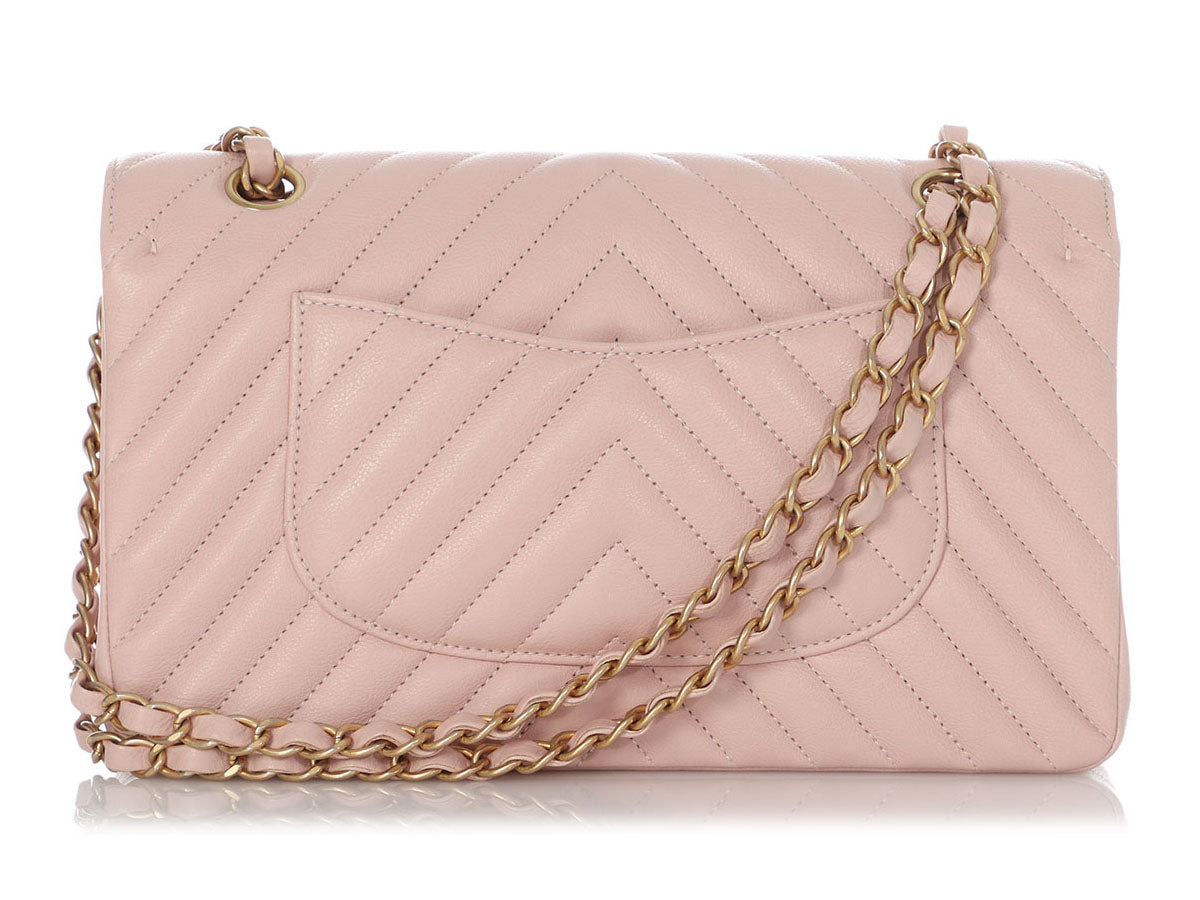 Chanel Medium/Large Light Pink Chevron-Quilted Classic Double Flap