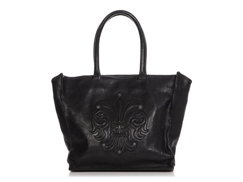 Chrome Hearts Black Leather Fleur de Lis Tote