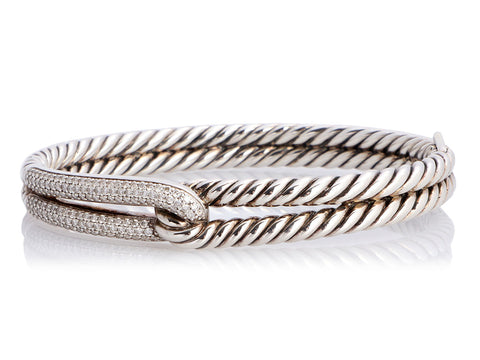 David Yurman Sterling Silver Single Loop Diamond Labyrinth Bracelet