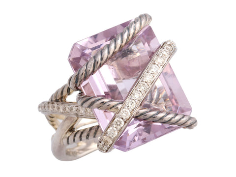 David Yurman Sterling Silver Amethyst and Diamond Wrap Ring 20mm