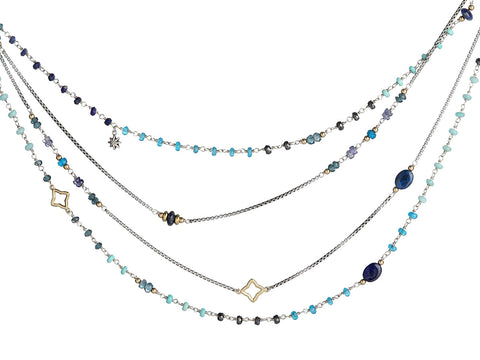 David Yurman Two-Tone Multistone and Lapis 2-Row Necklace