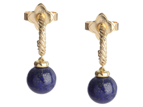 David Yurman 18K Yellow Gold Lapis Solari Pierced Drop Earrings