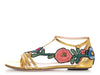 Gucci Gold Leather and Silk Embroidered Ophelia Sandals