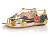 Gucci Gold Leather and Silk Embroidered Ophelia Sandals