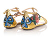 Gucci Gold Leather and Silk Embroidered Ophelia Sandals